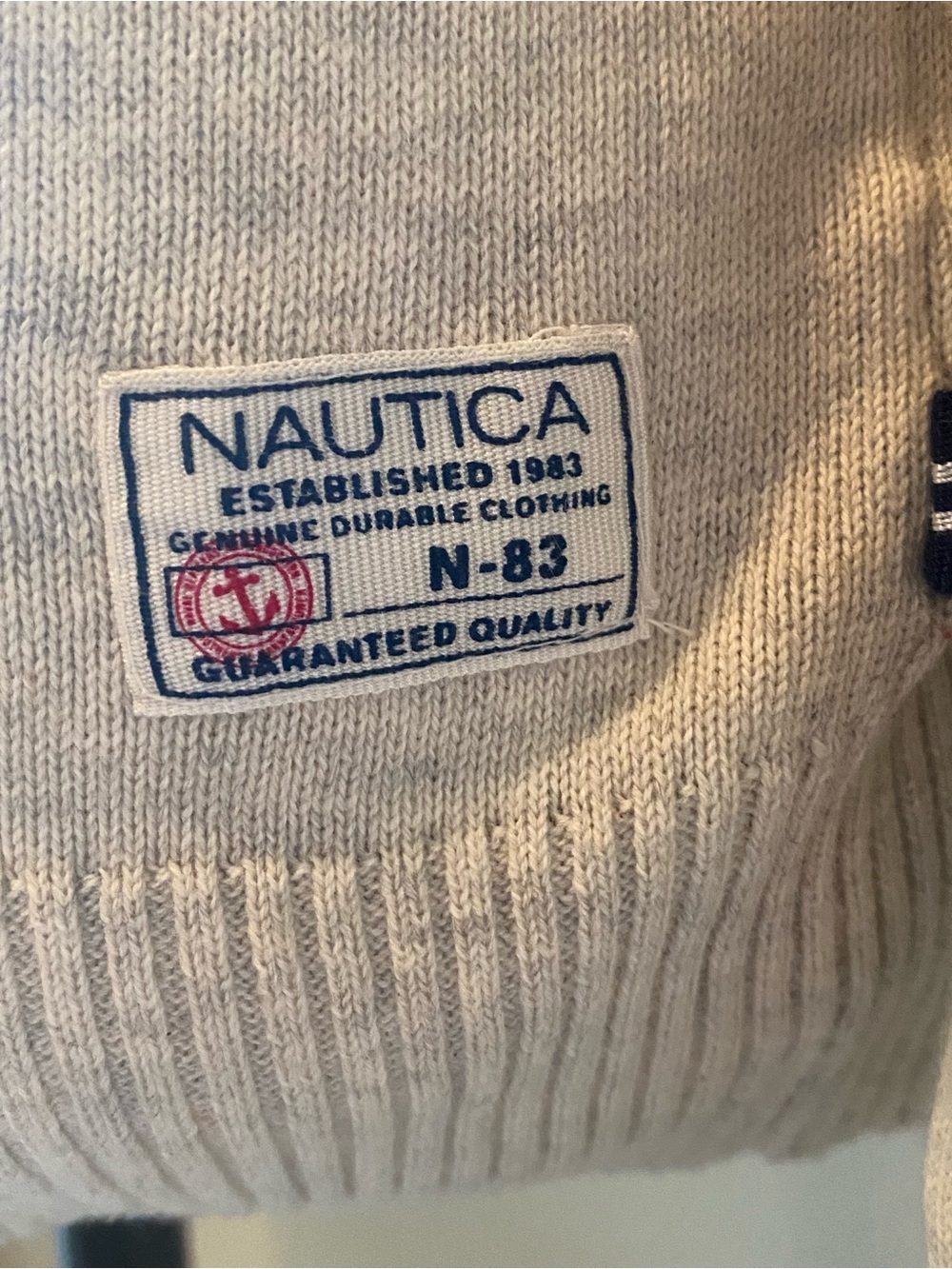 Nautica Cream Crewneck Sweater with Subtle Front Anker - Picture 5 of 5